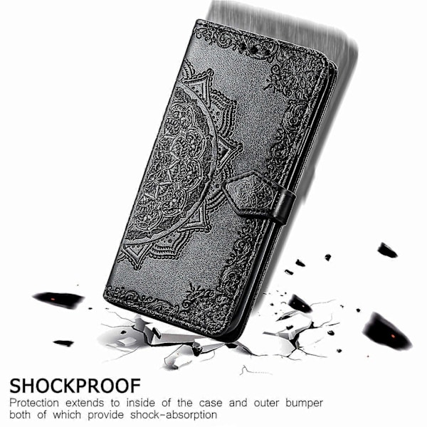 Til Samsung Galaxy S24 FE Etui Mandala Præget Design Læder Wallet Telefon Cover - Grå Multicolor Black