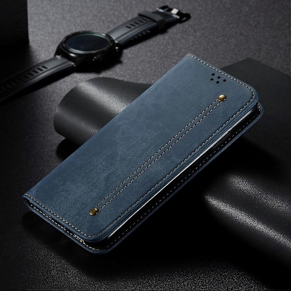 Mobilskal för Samsung Galaxy M14 Jeans Tyg Textur Ställ Flip Fodral PU Läder Plånbok Multicolor Style D