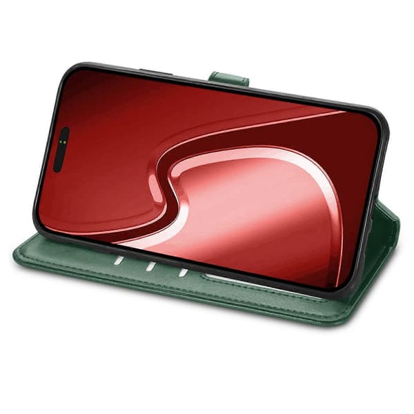 Læder telefoncover med pung, stativ og håndledsrem til iPhone 16 Pro - Multicolor Green