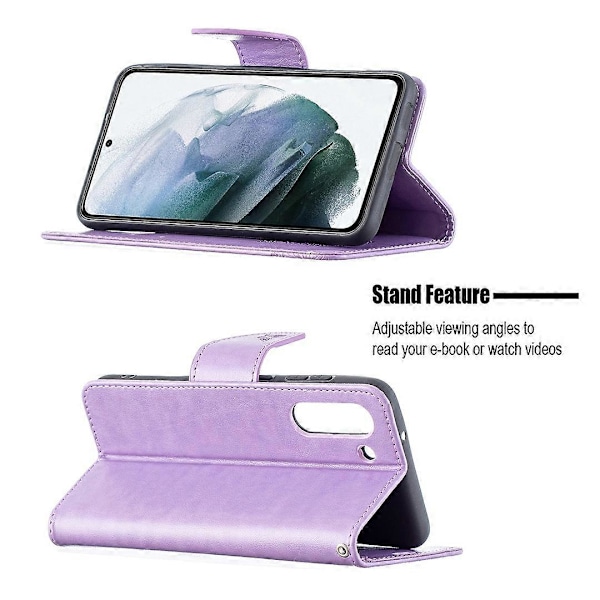 Imprint Fjäril Plånbok Läder Ställ Fodral för Samsung Galaxy S21 FE 5G Multicolor Style F