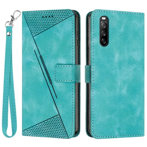 PU Læder Etui til Sony Xperia 10 V, Stand Wallet Trekant Præget Mobiltelefon Cover Multicolor Style E