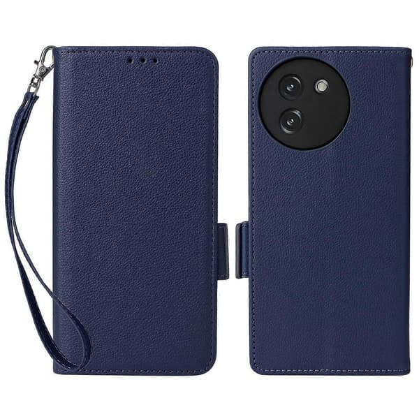 Fodral för Doogee Note 59/Note 59 Pro med handledsrem, litchi-textur PU-läder plånboksfodral Multicolor Dark Blue