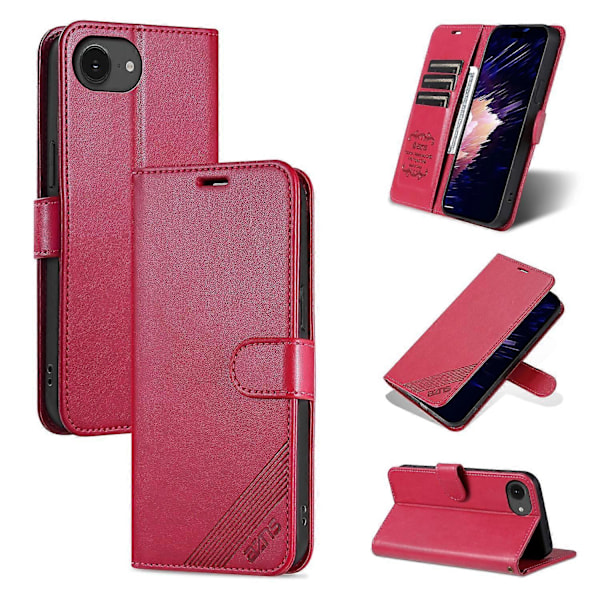 AZNS iPhone 16e Kotelo Naarmuuntumaton PU-nahkainen Jalustallinen Lompakkopuhelinkotelo Multicolor Red