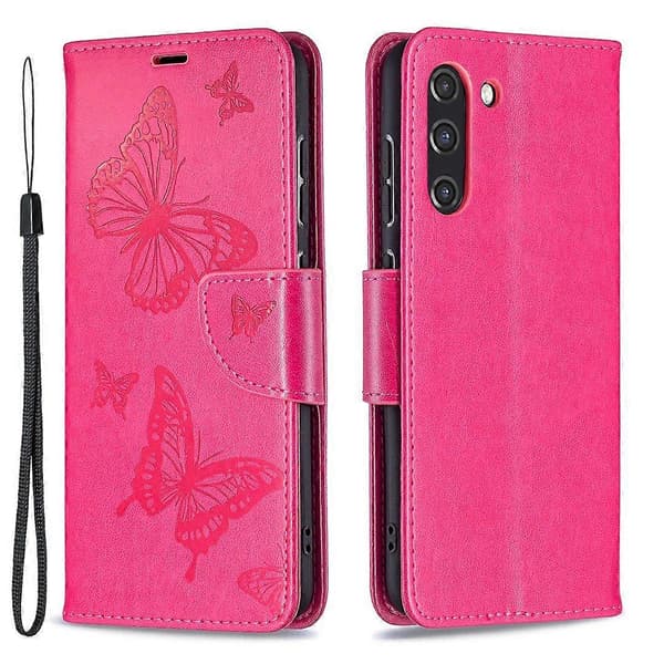 Imprint Butterfly Wallet Læder Stand Case til Samsung Galaxy S21 FE 5G Multicolor Style E