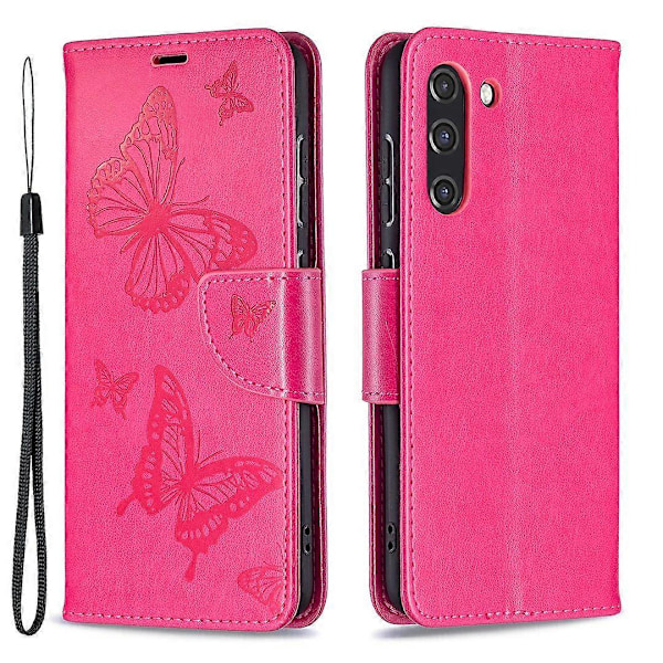 Imprint Fjäril Plånbok Läder Ställ Fodral för Samsung Galaxy S21 FE 5G Multicolor Style E