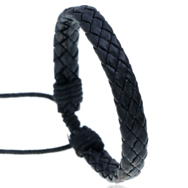 Unisex läder flätat armband Enkel stil utdragbara justerbara lädersmycken med presentask B01705 Black