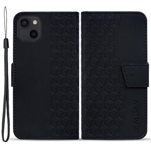 Til iPhone 15 Plus Cover Rhombus Prægning Business Læder Telefon Cover med Wallet Stand Multicolor Style D