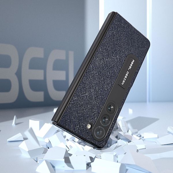 För Samsung Galaxy Z Fold5 5g Kickstand Vikbart phone case Cross Texture Kohud Läder+PC cover Blue