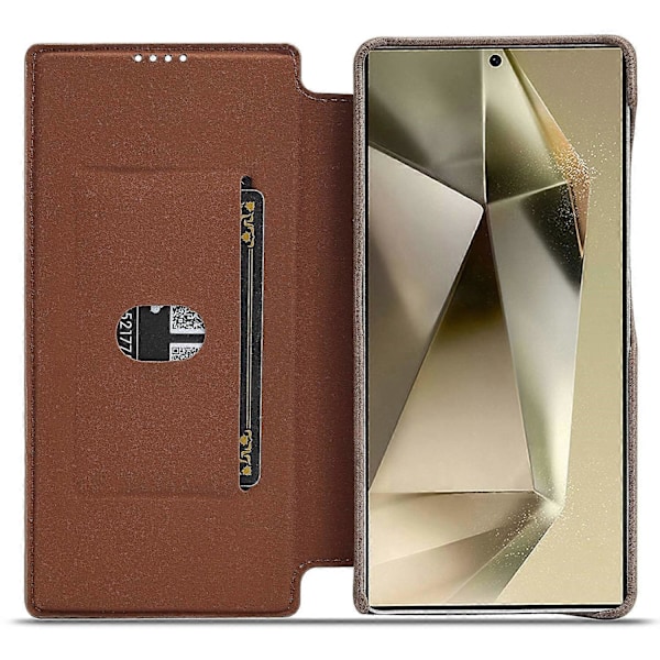 LC.IMEEKE Deksel til Samsung Galaxy S25 Ultra med Kortholder, Stativ og Lærdeksel Multicolor Coffee