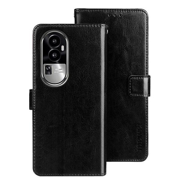 Idewei For Oppo Reno10 Pro+ 5g Anti-fingeravtryck Telefon Shell Plånbok Crazy Horse Texture Stand Case Cover Black