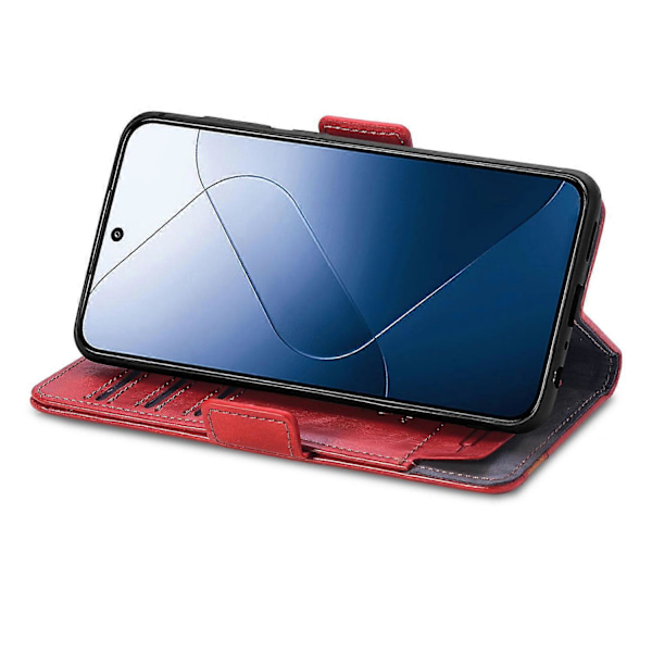 CASENEO 002 -sarja Xiaomi 14T -puhelimelle Kotelo Jalustallinen Lompakko Yhdistetty PU-nahkakansi - Tummanruskea Multicolor Red