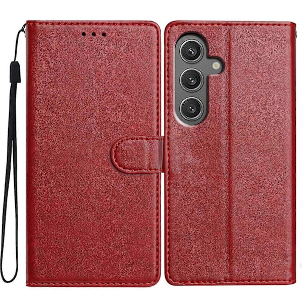 Samsung Galaxy S24+ Nahkainen Puhelinkotelo Lompakko Jalustalla ja Kätevällä Hihnalla - Vihreä Multicolor Red