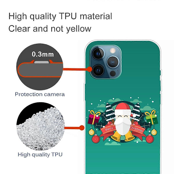 iPhone 16 Pro -kuori, jouluaiheinen painatus, pehmeä TPU-puhelinkuori - Hyvää joulua Multicolor Santa and Bell