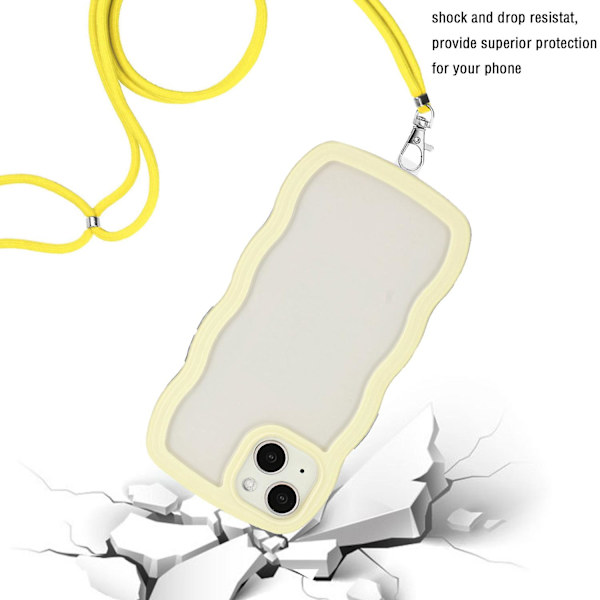 För Iphone 15 Wave Ramform Phone case Pc + TPU Transparent cover med justerbar rem Yellow