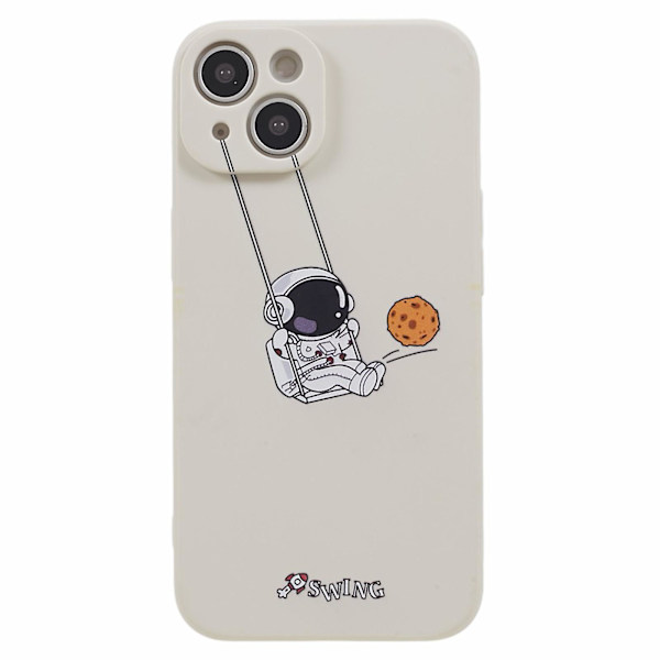 Roligt tecknat Astronaut phone case för Iphone 13, mjukt Tpu reptåligt cover Swing Astronaut White