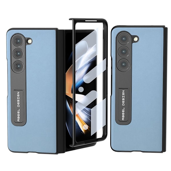 Til Samsung Galaxy Z Fold5 5g Tekstureret Pu Læderbelagt Pc Etui Støtteben Foldbart Telefoncover Blue