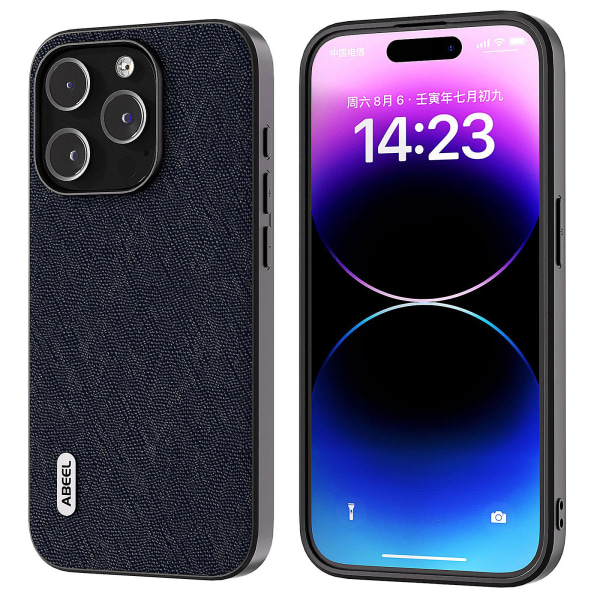För Iphone 15 Pro Kohud Läder + PC + Tpu Shell Cross Texture Anti-slip cover Blue