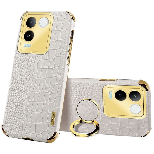 Til vivo S17e 5G Krokodille Tekstur Telefon Cover 6D Elektropletteret Støtteben PU Læder+TPU Cover Multicolor Style C