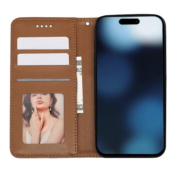 Plånboksfodral för iPhone 16 Pro Stark Magnetisk Rutmönstrad Präglad Läder Flip Cover Multicolor Brown