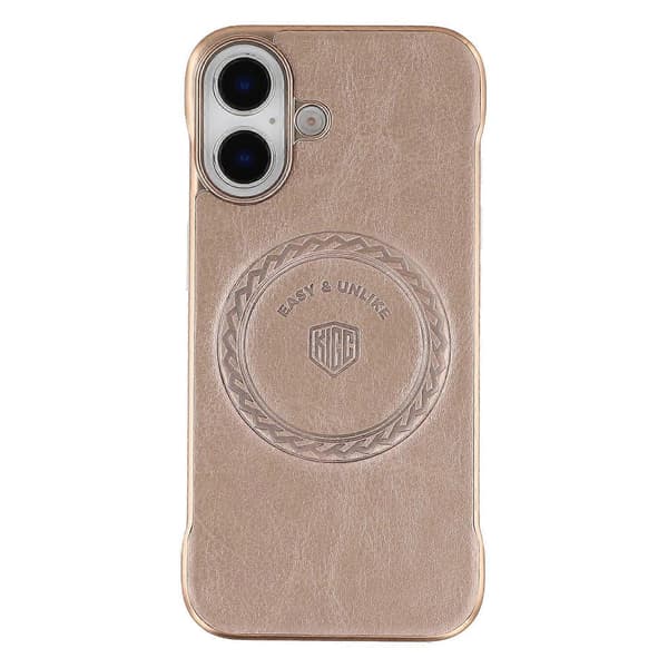 KIGC Magnetisk deksel til iPhone 16 Elektroplettering PC+PU Telefon Bakdeksel Multicolor Gold