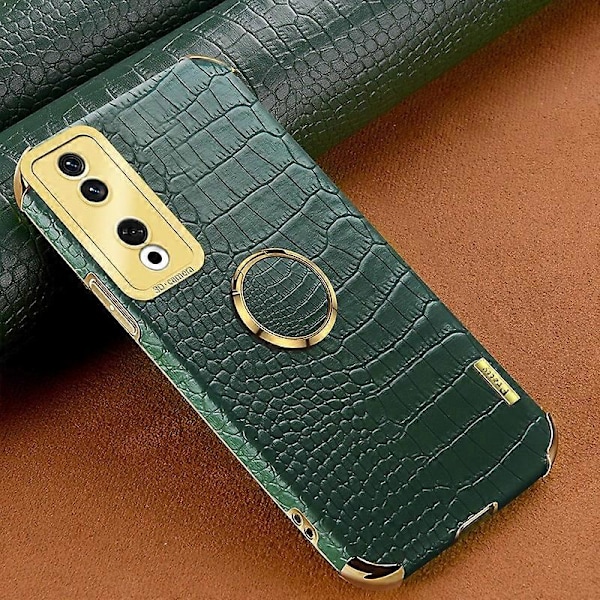 Honor 90 Pro -kotelo, krokotiilinnahkajäljitelmä, nahka+TPU, iskunkestävä kuori sormuksella ja jalustalla Multicolor Style C
