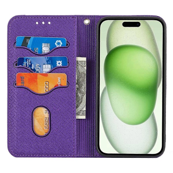 För iPhone 15 Plus Fodral Splitsad PU Läder Ställ Plånboksfodral med Rem Multicolor Style E