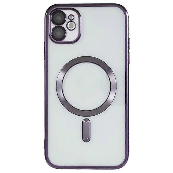 För iPhone 12 6,1 tum Magnetiskt Skal WANLONFENG Elektropläterat TPU-skydd med Linsskydd + 2 st Härdat Glas Multicolor Dark Purple