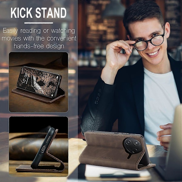 Til Xiaomi Poco F7 Ultra 5G/ Xiaomi Poco F7 Pro 5G Wallet Case CASEME 013 Series PU Læder Telefon Cover Multicolor Coffee
