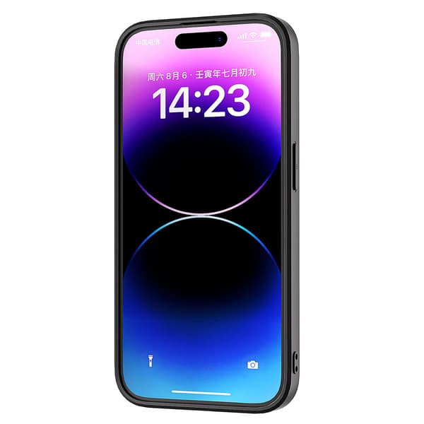 För Iphone 15 Pro Pu Läderbelagd Pc+tpu Phone case Grid Texture Drop-proof Cover Black