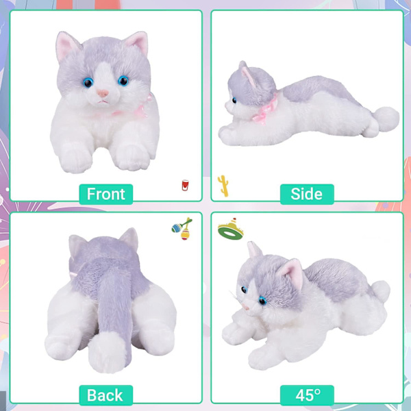 Grå plyschkatt Gosedjur Katt Realistisk leksak Supermjuk Kattunge Gosig Kattunge Husdjur Kattunge Fluffig Katt Lugnande Kram Sova Födelsedag Jul Än