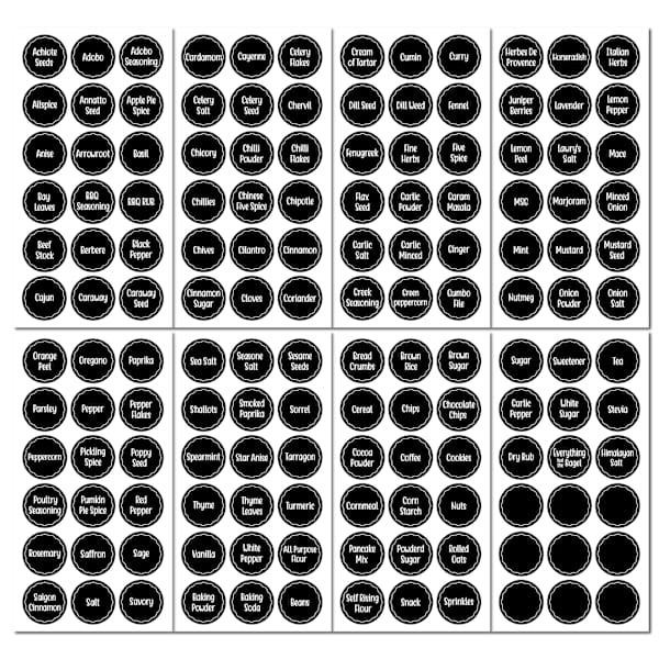 Nya 8 stycken av 144 kryddburkar Printed etiketter Pantry Stickers Chalkbo