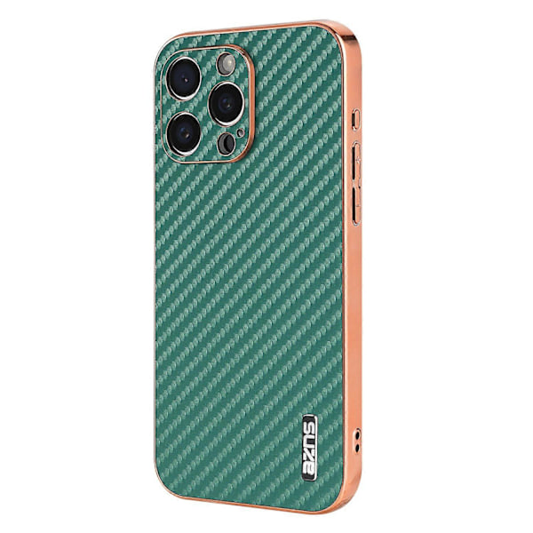 AZNS Etui til iPhone 14 Pro Max Elektroplettering Kulfibertekstur PU+TPU Telefoncover Multicolor Style C