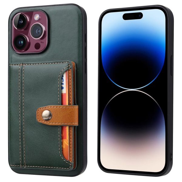 För Iphone 15 Pro Max Calf Texture Phone case Kortplatser Kickstand Pu Läderbelagd Tpu Cover Green