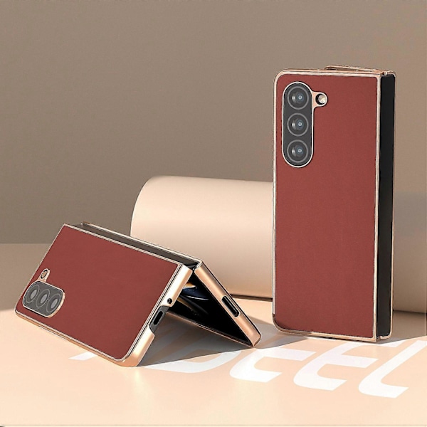 För Samsung Galaxy Z Fold5 5G Silkeslen Känsla Mobilskal Äkta Koläder+PC Elektroplätering Skydd Multicolor Style B