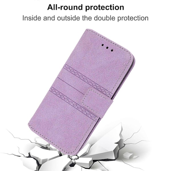 För iPhone 15 Plus Skal Präglat PU Läder Plånbok Anti-fall Telefonskydd med Rem Multicolor Style F