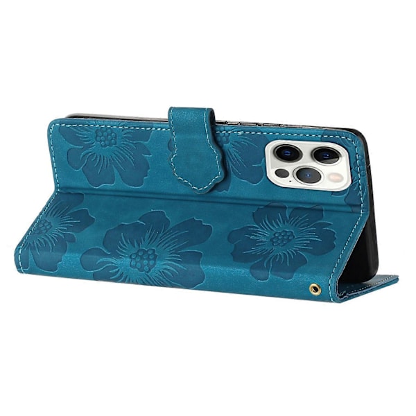 Til iPhone 12 Pro 6.1 tommer Blomster Præget PU Læder Telefon Cover Foldbart Stativ Wallet Cover Multicolor Style A