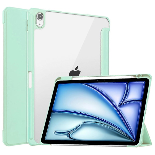 Klar taske i PU-læder med automatisk våge-/dvalefunktion og penholder til iPad Air 11 (2024) - Grøn Multicolor Mint Green