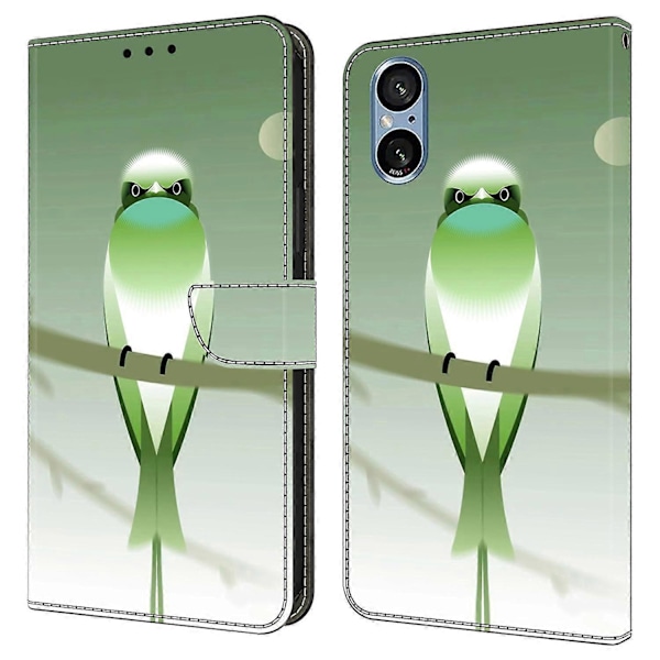Til Sony Xperia 5 V Etui PU Læder Wallet Telefon Cover med Støttefod Multicolor Green Bird
