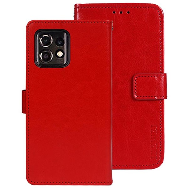 Idewei För Motorola Moto X40 5g Crazy Horse Texture Folio Flip Phone case Stativ Plånbok Pu Läder Stötsäkert cover Red