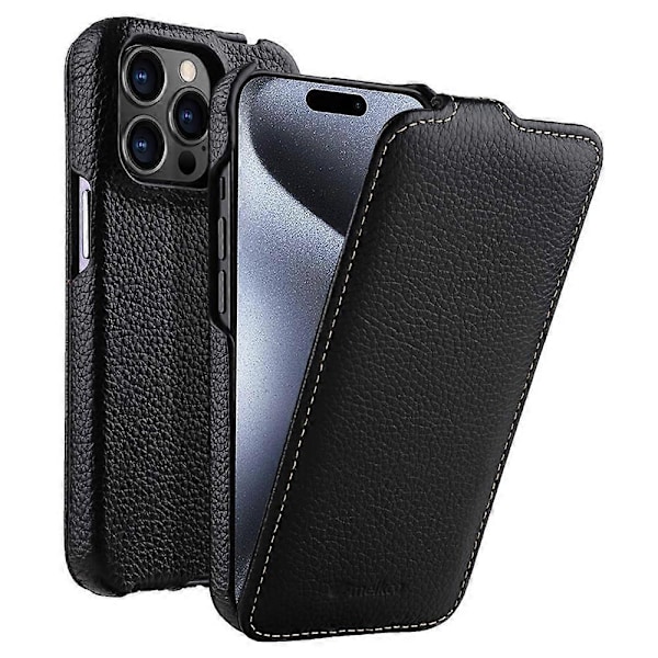 MELKCO Fodral för iPhone 15 Pro Litchi Textur Vertikal Flip Äkta Läder+PC-skydd Multicolor Style A