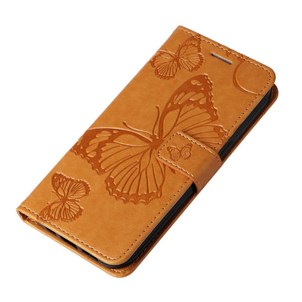 Læder Etui til Oppo A78 4g, Tegnebog Stand Præget Sommerfugl Telefon Cover Yellow