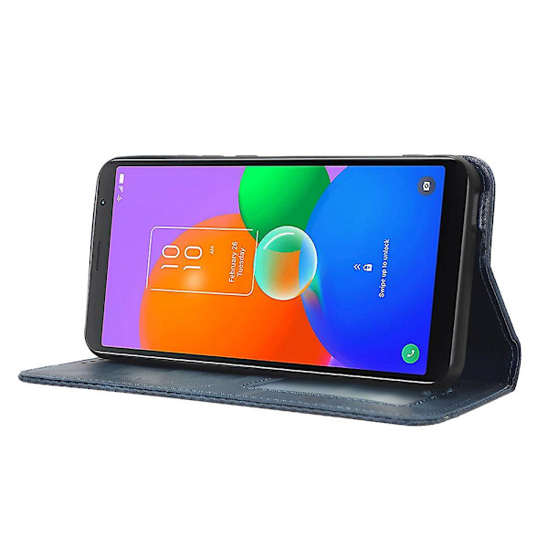 För Tcl 403 Retro cover Magnetisk Pu-läderställ Case Blue