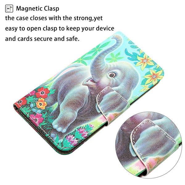 För Xiaomi Redmi 12c 4g Pu cover Mönstertryck Plånboksställ Flip Phone case Elephant