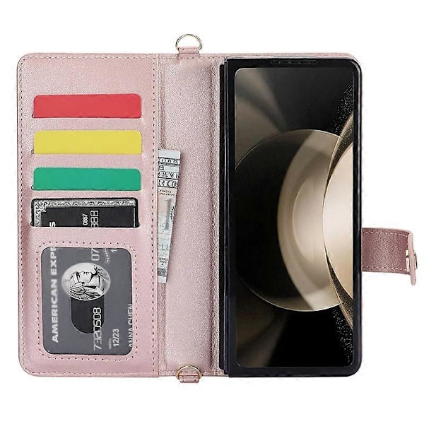 ZD 028 Stødsikkert etui til Samsung Galaxy Z Fold4 5G PC+PU Læder Wallet Telefoncover med stropper