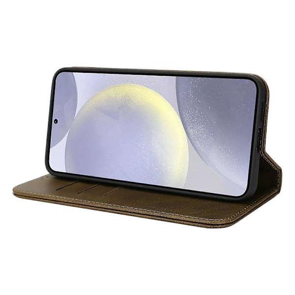 Til Samsung Galaxy S25 Etui PU Læder Kalvepræget Magnetisk Lukning Smartphone Cover - Mørkebrun Multicolor Dark Green