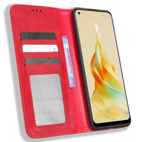 Plånboksfodral för Oppo Reno8 T 4G, Retro Textur PU Läder Ställ Mobiltelefonfodral Multicolor Style C