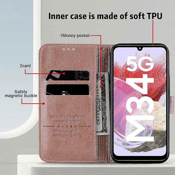 Til Samsung Galaxy A34 5G Fuld Beskyttelse Ensfarvet PU Læder Wallet Case Mobiltelefon Stand Cover Multicolor Style D
