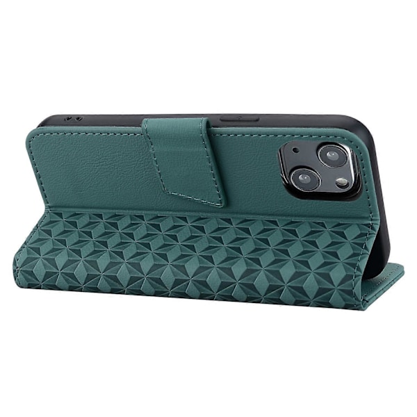 Til iPhone 15 Plus Cover Rhombus Prægning Business Læder Telefon Cover med Wallet Stand Multicolor Style A