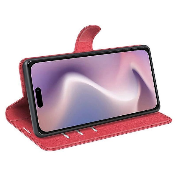 Læder telefoncover med pung og litchi-tekstur til iPhone 16 Multicolor Style C