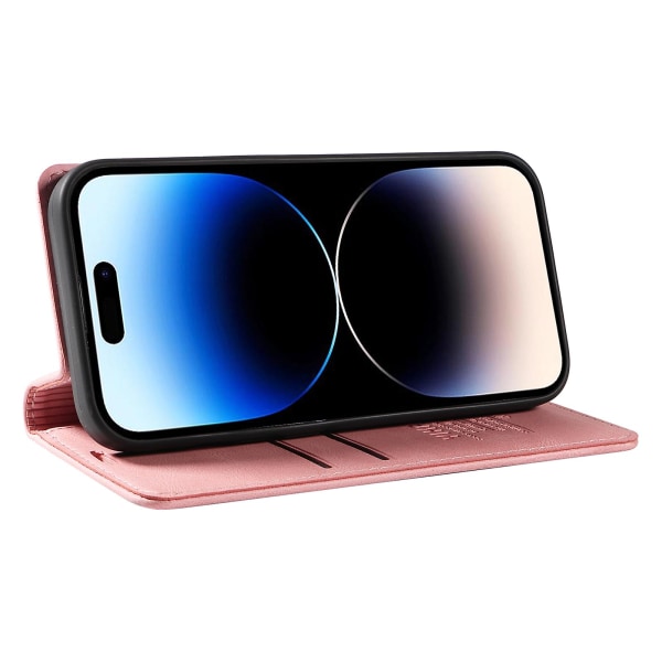 Til Iphone 15 Pro Max Hud-berørings PU Læder Shell Wallet Stand Telefon Cover Pink